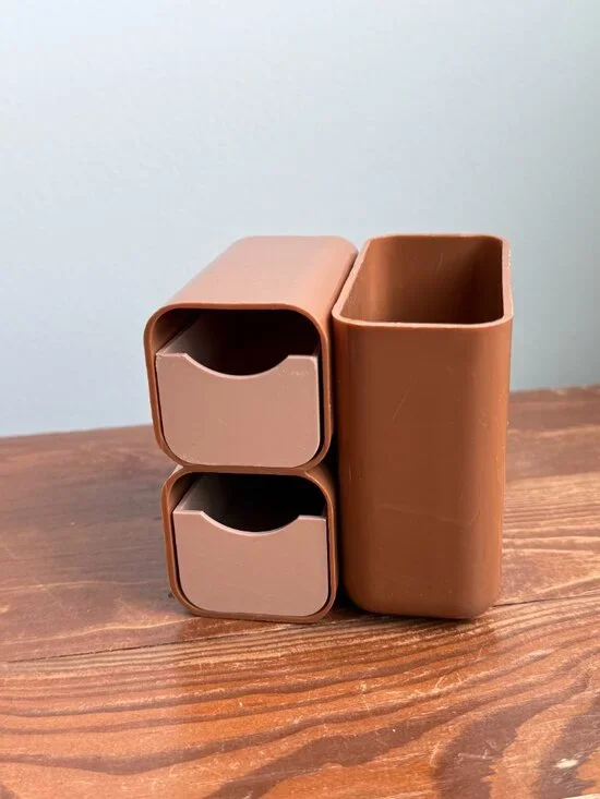 Small Brown Plastic Stationary Desk Organizer w/ Drawers - Picture 4 of 10